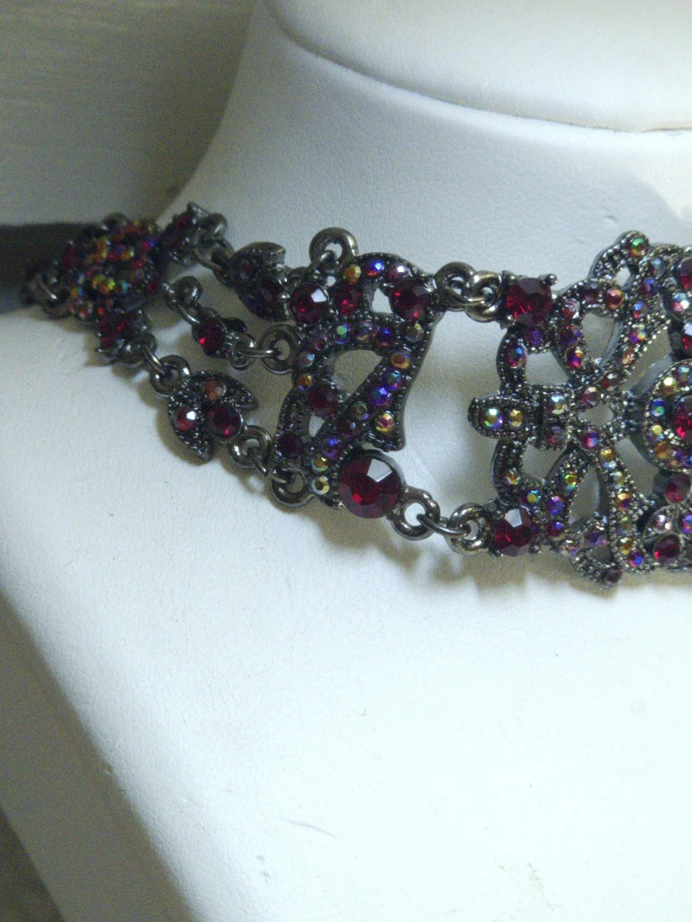 NWT Vintage Gothic Red Rhinestone Choker Necklace Earring Set Original Packaging